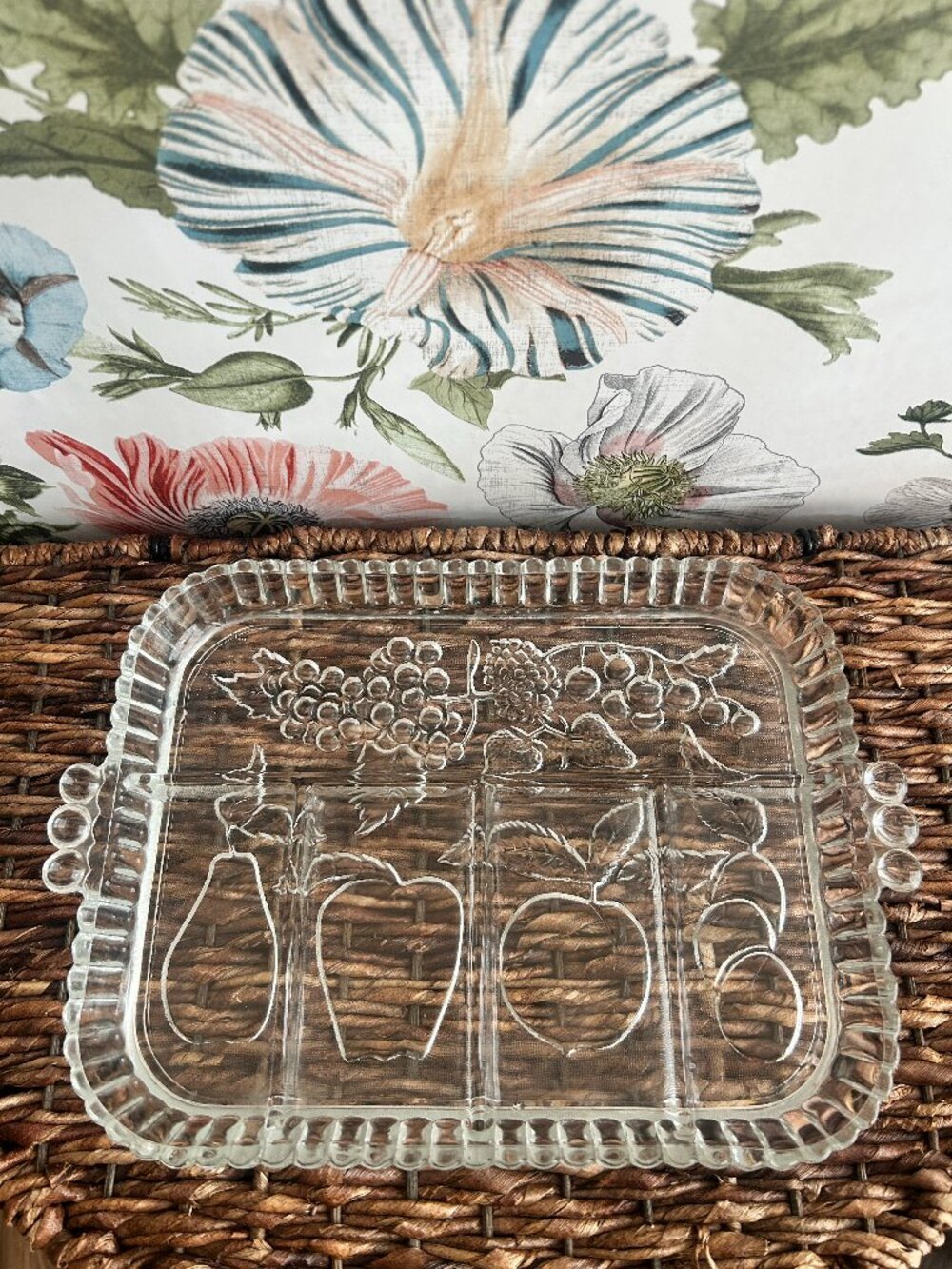 Vintage Indiana Glass Fruits Divided Serving Tray Clear Glass